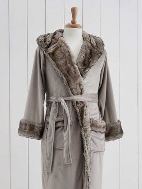 Pottery Barn Light Taupe Faux Fur Robe - Soft Neutral